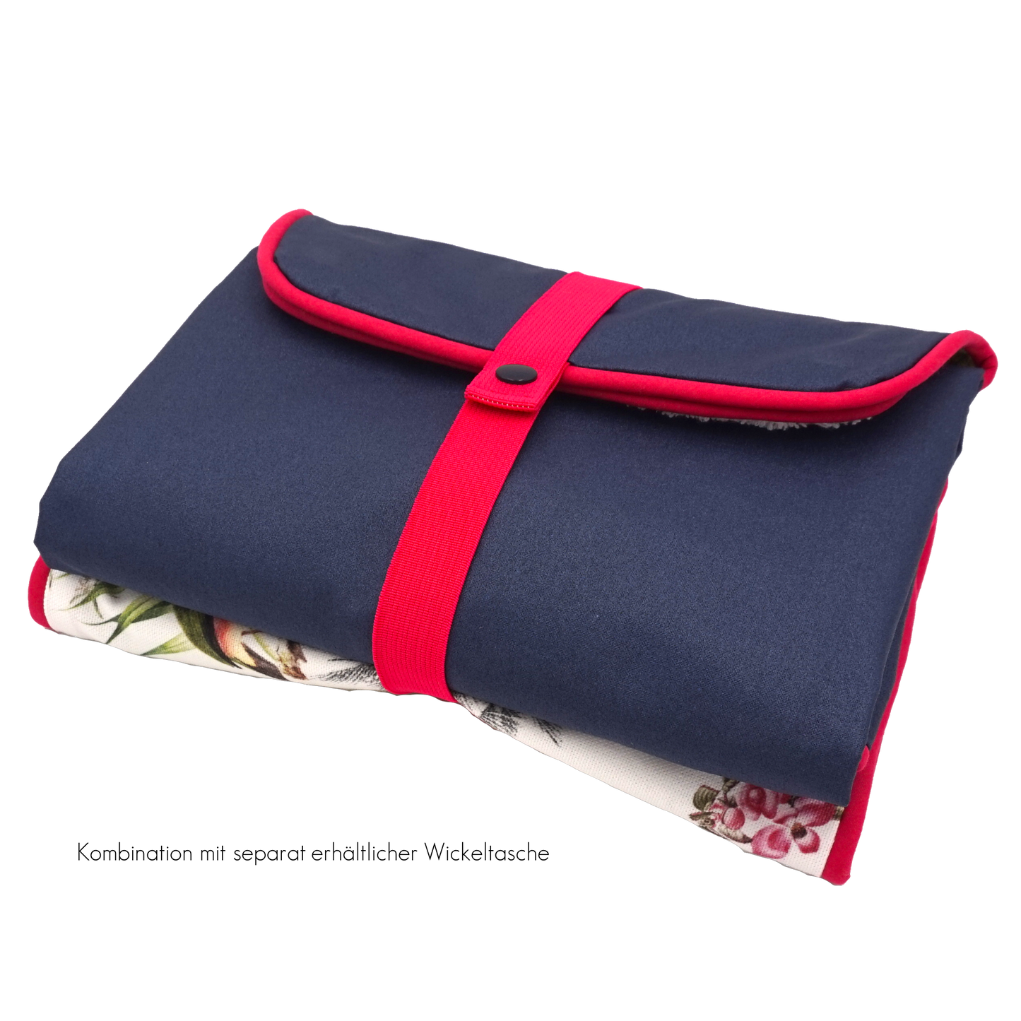 Wickelunterlage Blumen dunkelblau & pink
