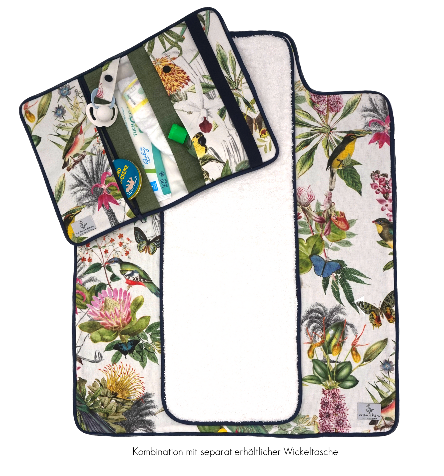 Wickelunterlage Blumen grün & dunkelblau