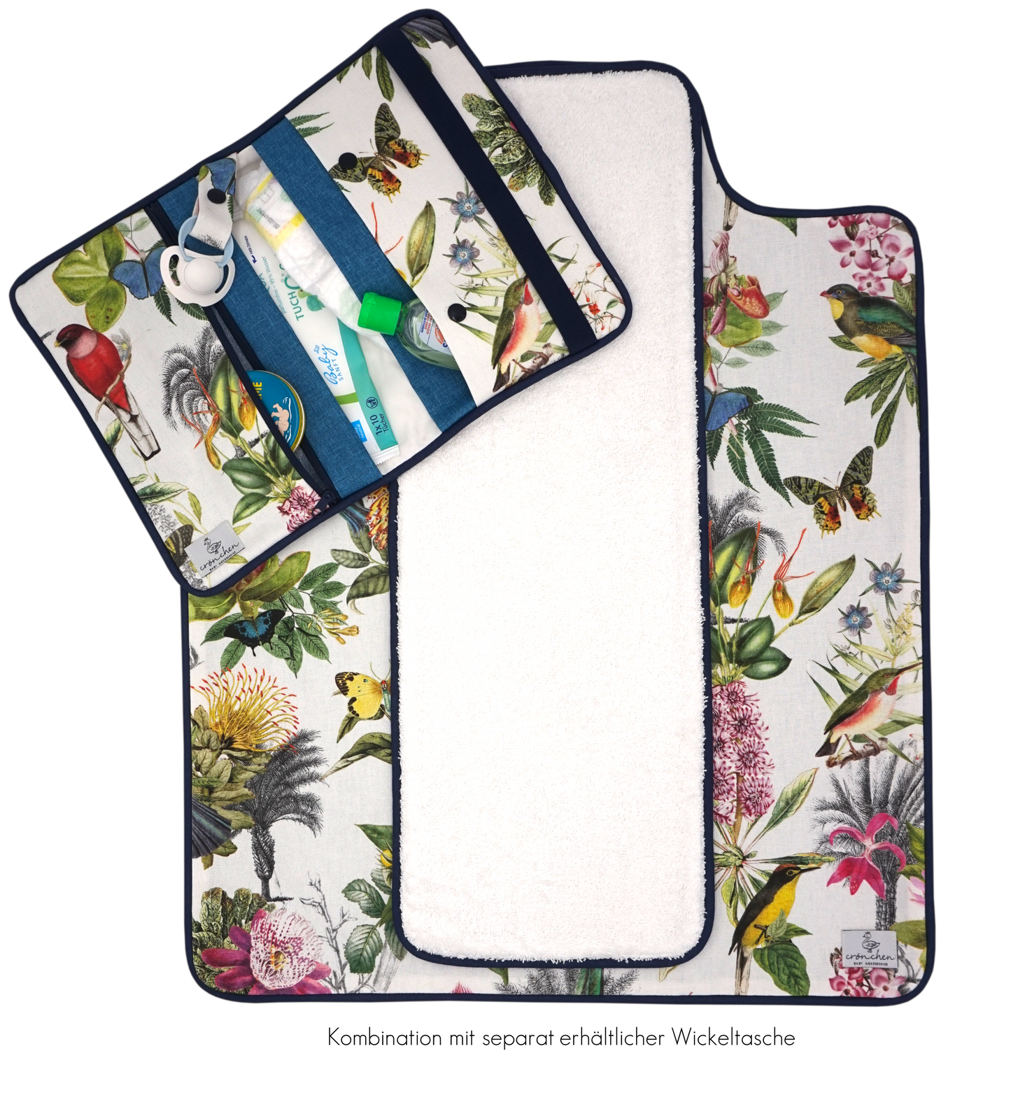 Wickelunterlage Blumen petrol & dunkelblau