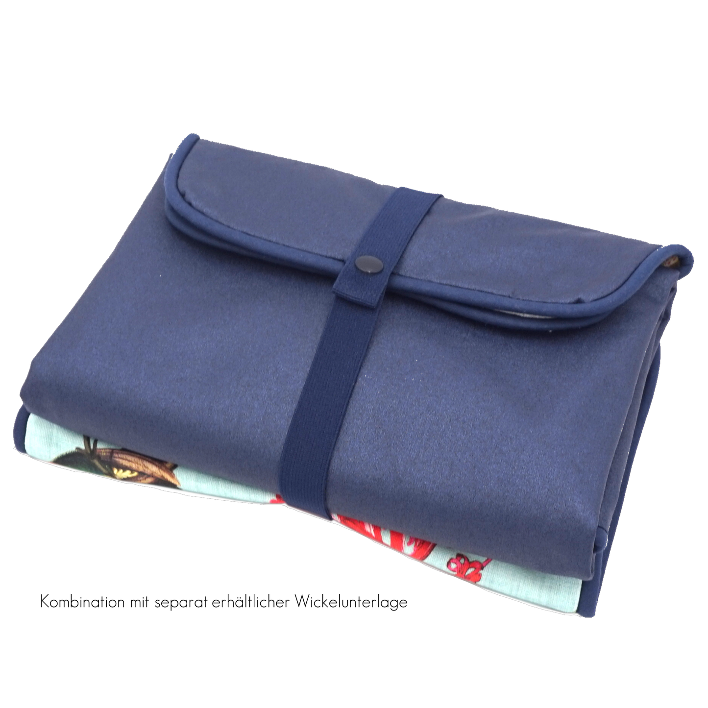 Wickeltasche türkise Blumen dunkelblau