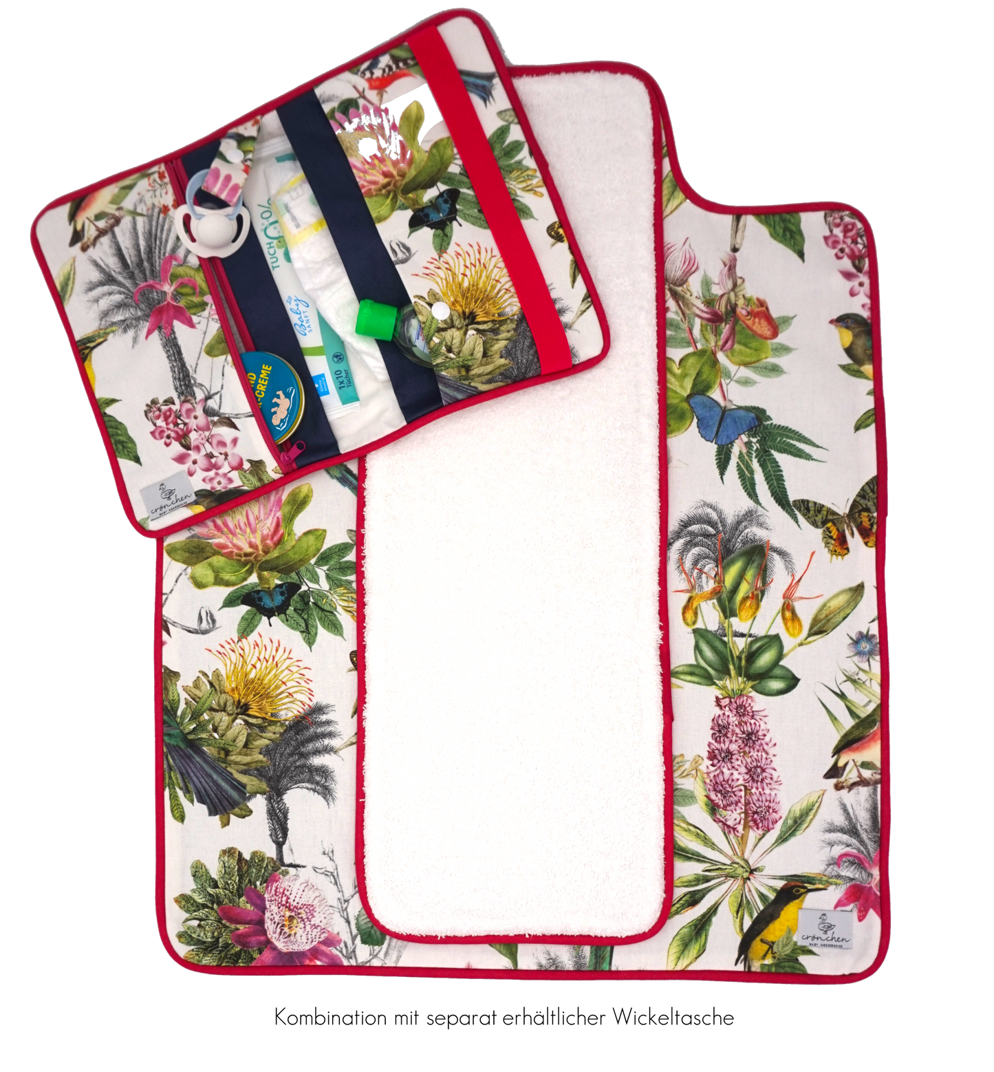 Wickelunterlage Blumen dunkelblau & pink