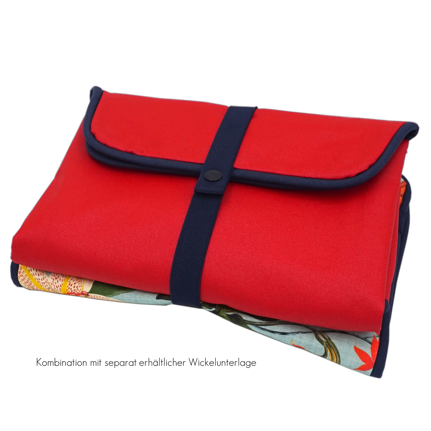 Wickeltasche türkise Blumen rot & dunkelblau