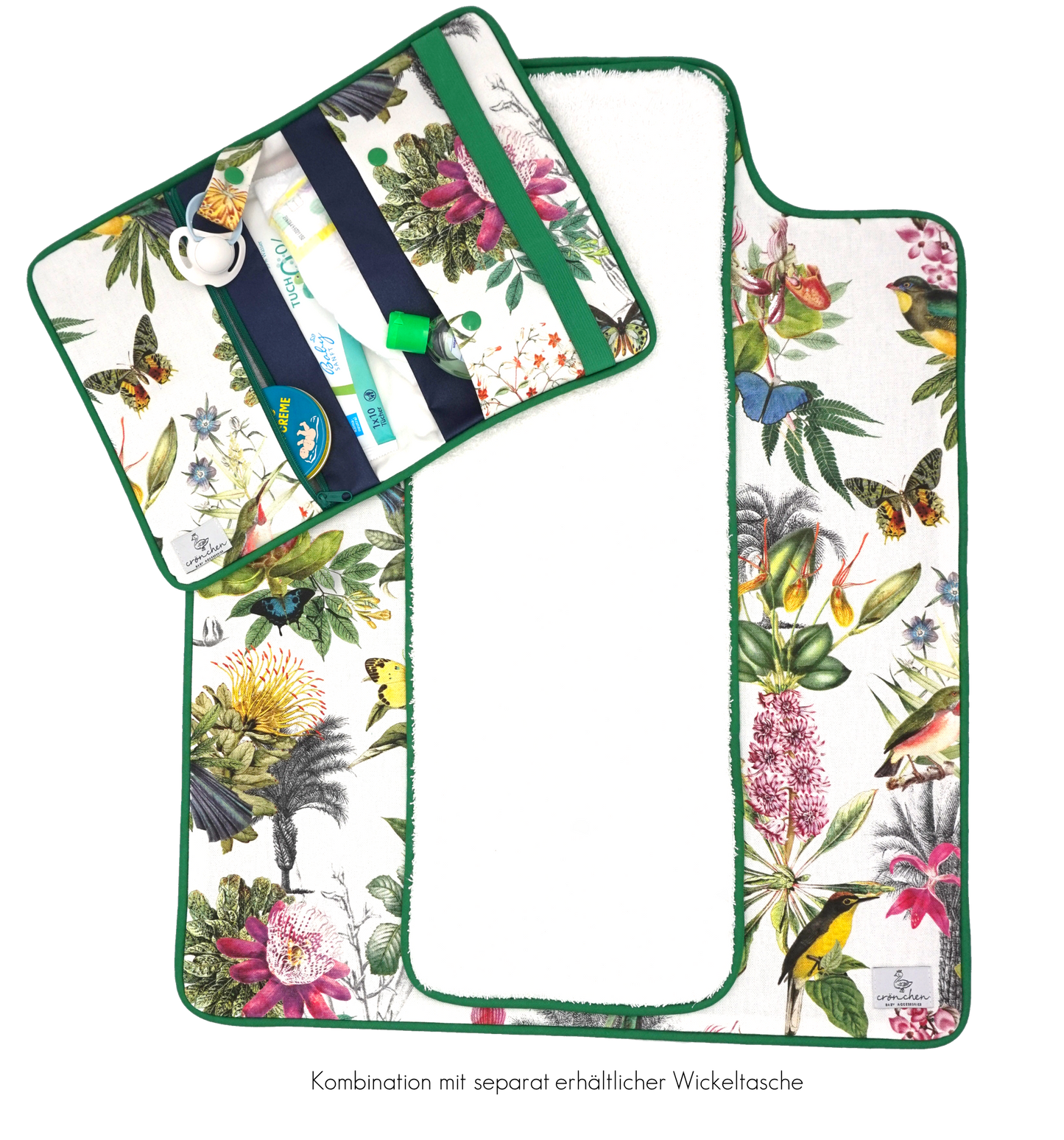 Wickelunterlage Blumen dunkelblau & grün
