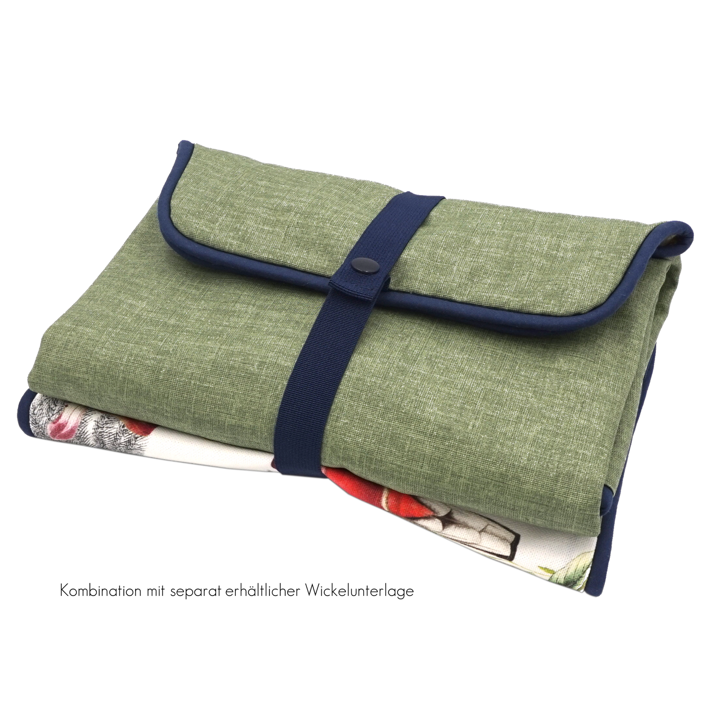 Wickeltasche Blumen grün & dunkelblau