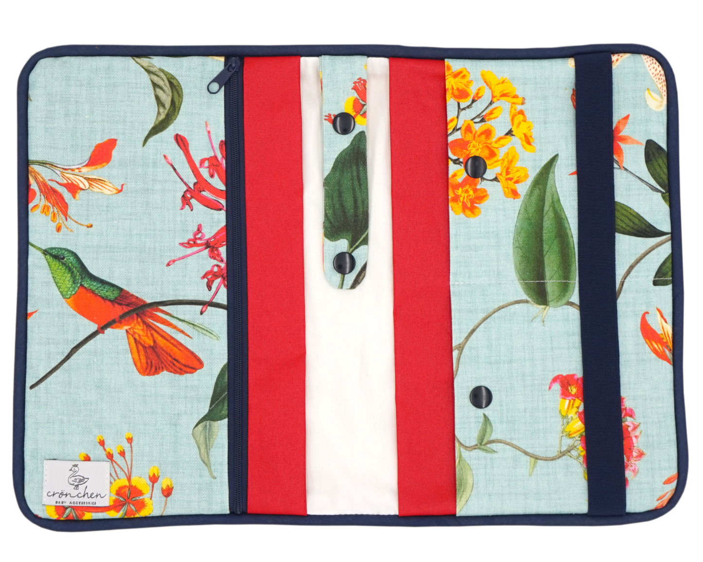 Wickeltasche türkise Blumen rot & dunkelblau